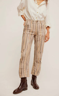 Free People - Super Sonic Printed Slim Pants - beige - clothing - cotton