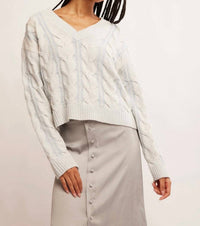 Free People - Washed Cable V - neck Sweater - blue - clothing - cotton - blend
