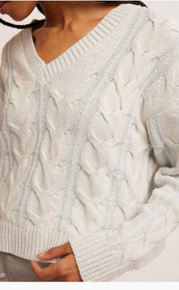 Free People - Washed Cable V - neck Sweater - blue - clothing - cotton - blend