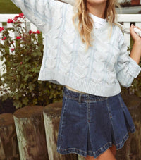 Free People - Washed Cable V - neck Sweater - blue - clothing - cotton - blend