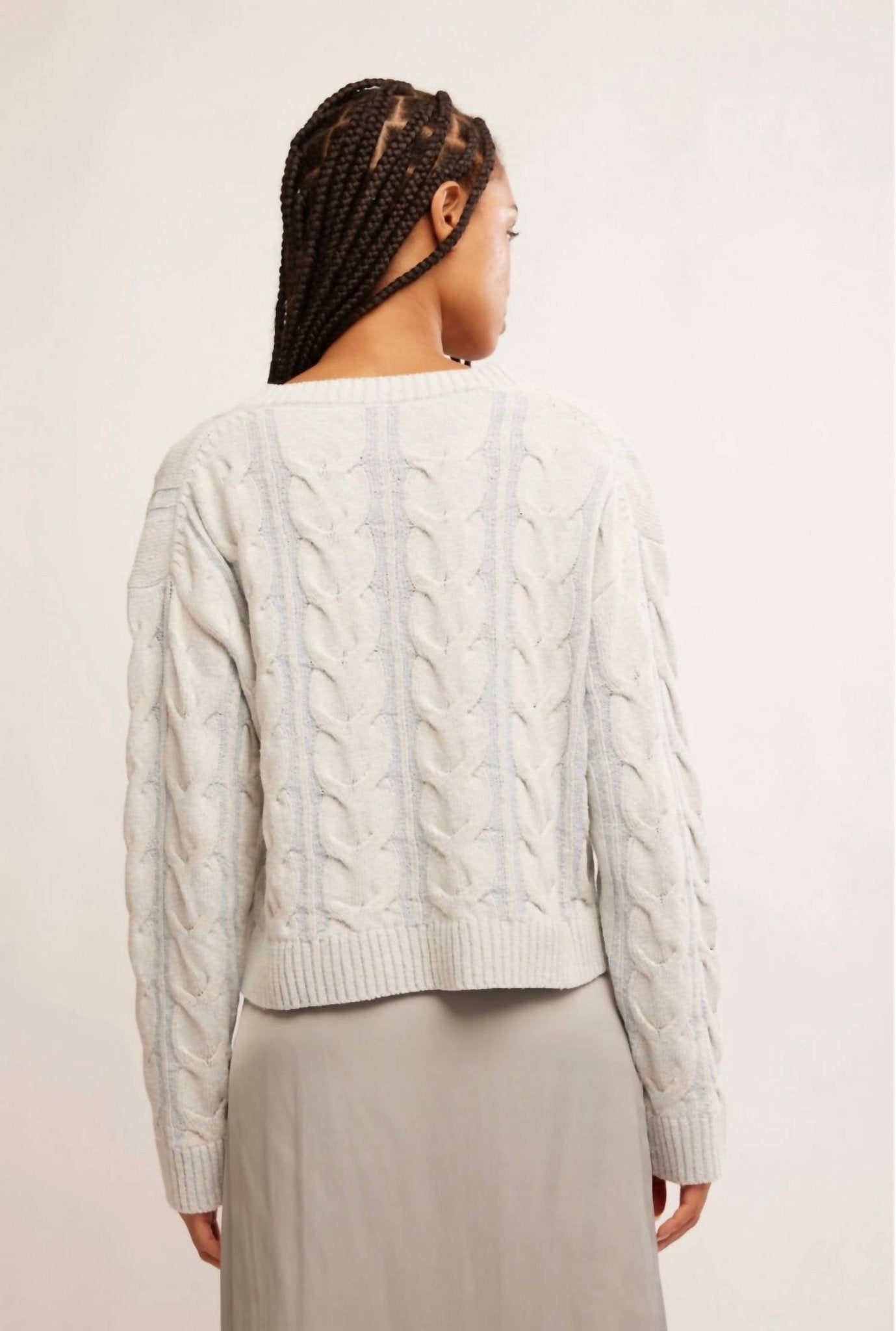Free People - Washed Cable V - neck Sweater - blue - clothing - cotton - blend