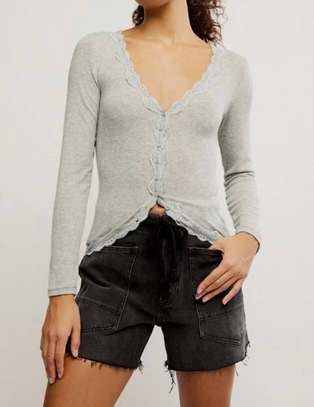 Free People - Willow Lace Ribbed Knit Top