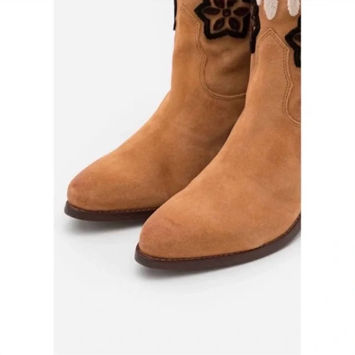 Free People - Women's Roundhouse Stitch Suede Embroidered Western Cowboy Boot - ankle - boots - booties - brown