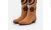 Free People - Women's Roundhouse Stitch Suede Embroidered Western Cowboy Boot - ankle - boots - booties - brown