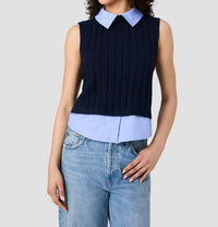 French Connection - Aleyna Knit Poplin Collared Vest