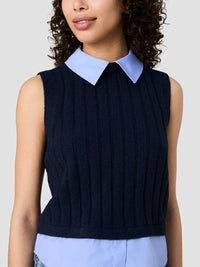 French Connection - Aleyna Knit Poplin Collared Vest