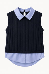 French Connection - Aleyna Knit Poplin Collared Vest