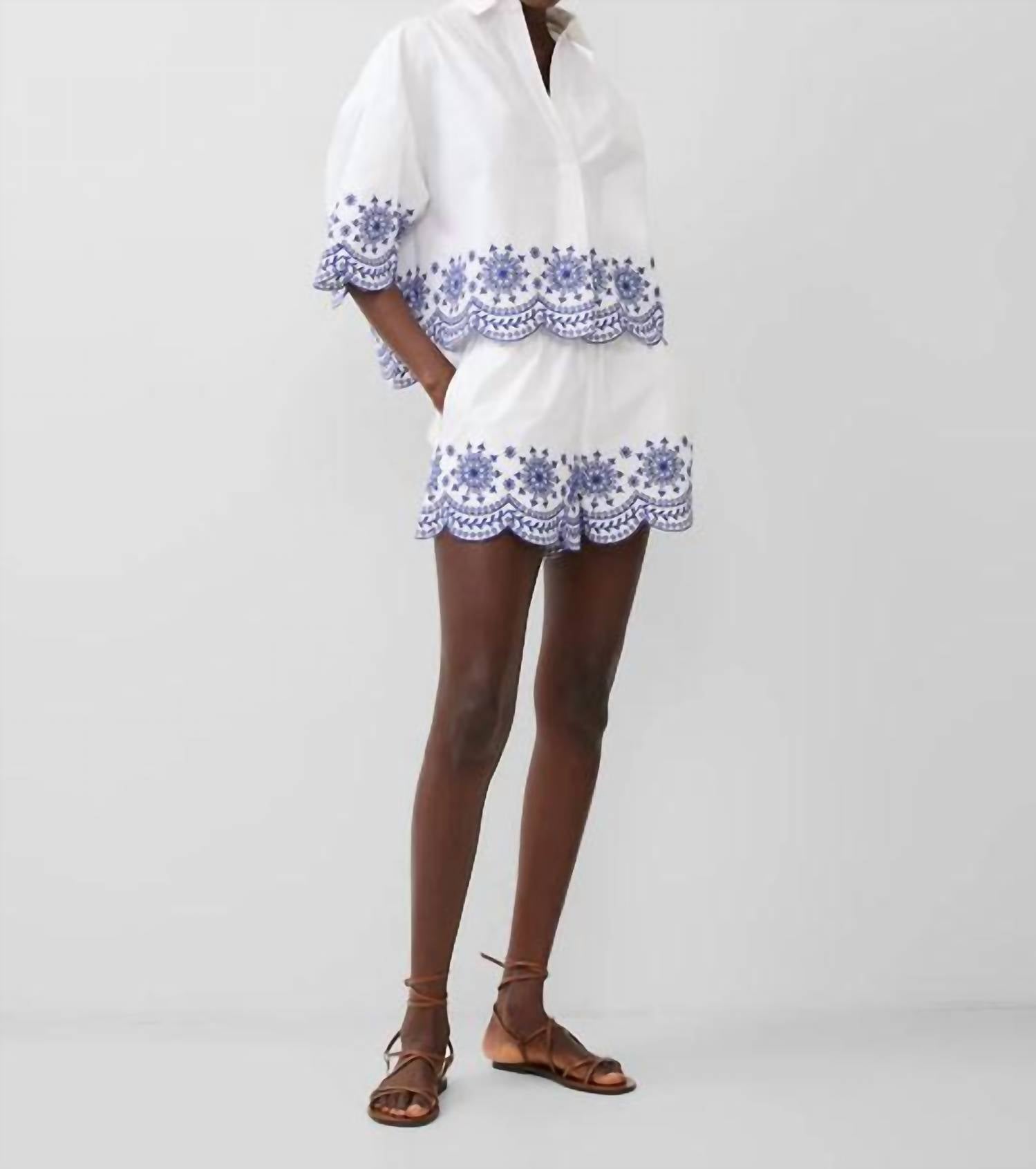 French Connection - ALISSA COTTON EMBROIDERED SHORTS - clothing - cotton - high - waist