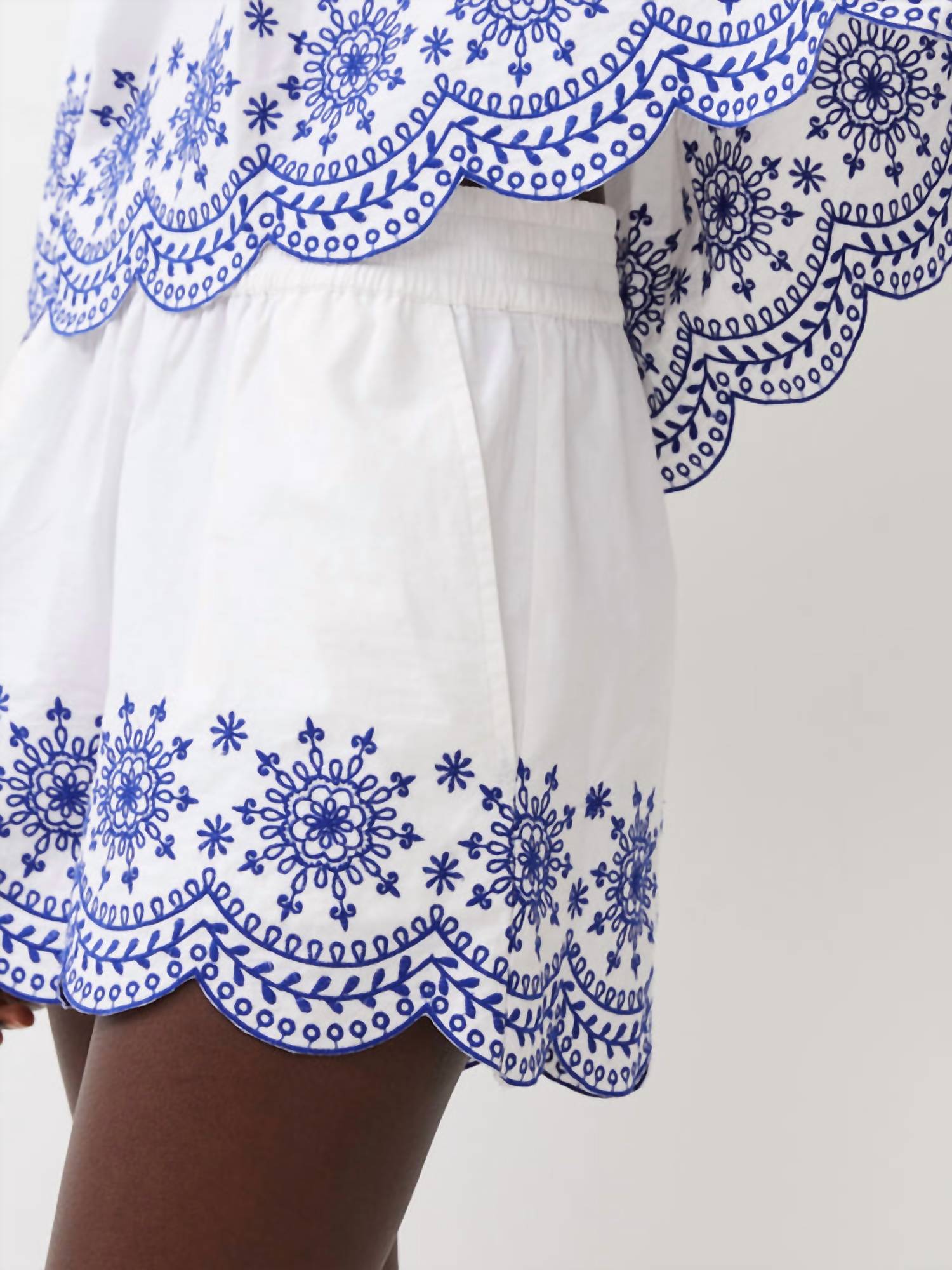 French Connection - ALISSA COTTON EMBROIDERED SHORTS - clothing - cotton - high - waist