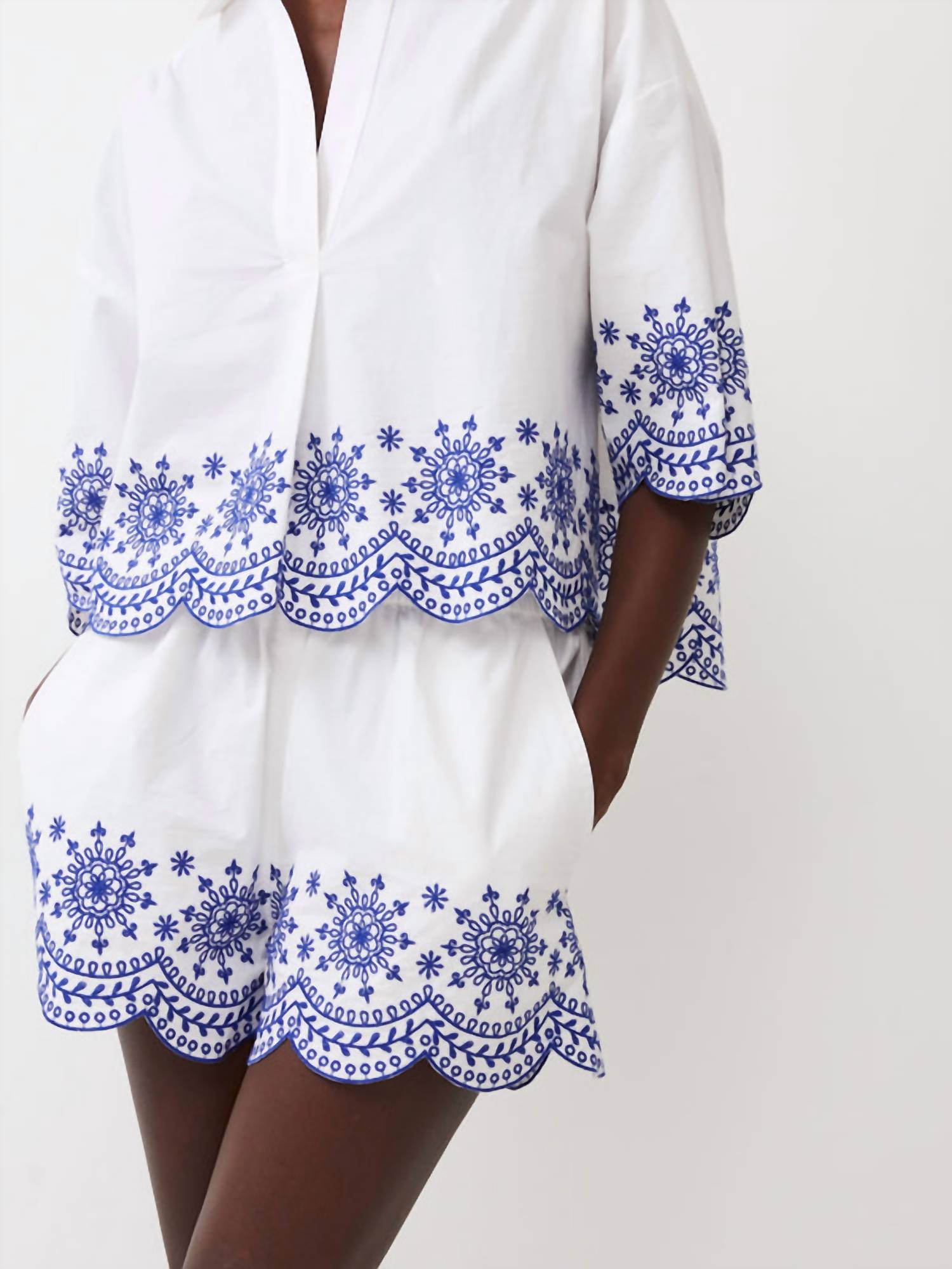 French Connection - ALISSA COTTON EMBROIDERED SHORTS - clothing - cotton - high - waist