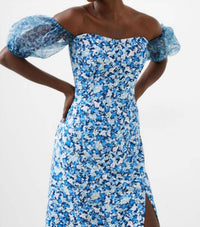 French Connection - Clara Textured Puff Sleeve Dress - blue - clothing - dresses