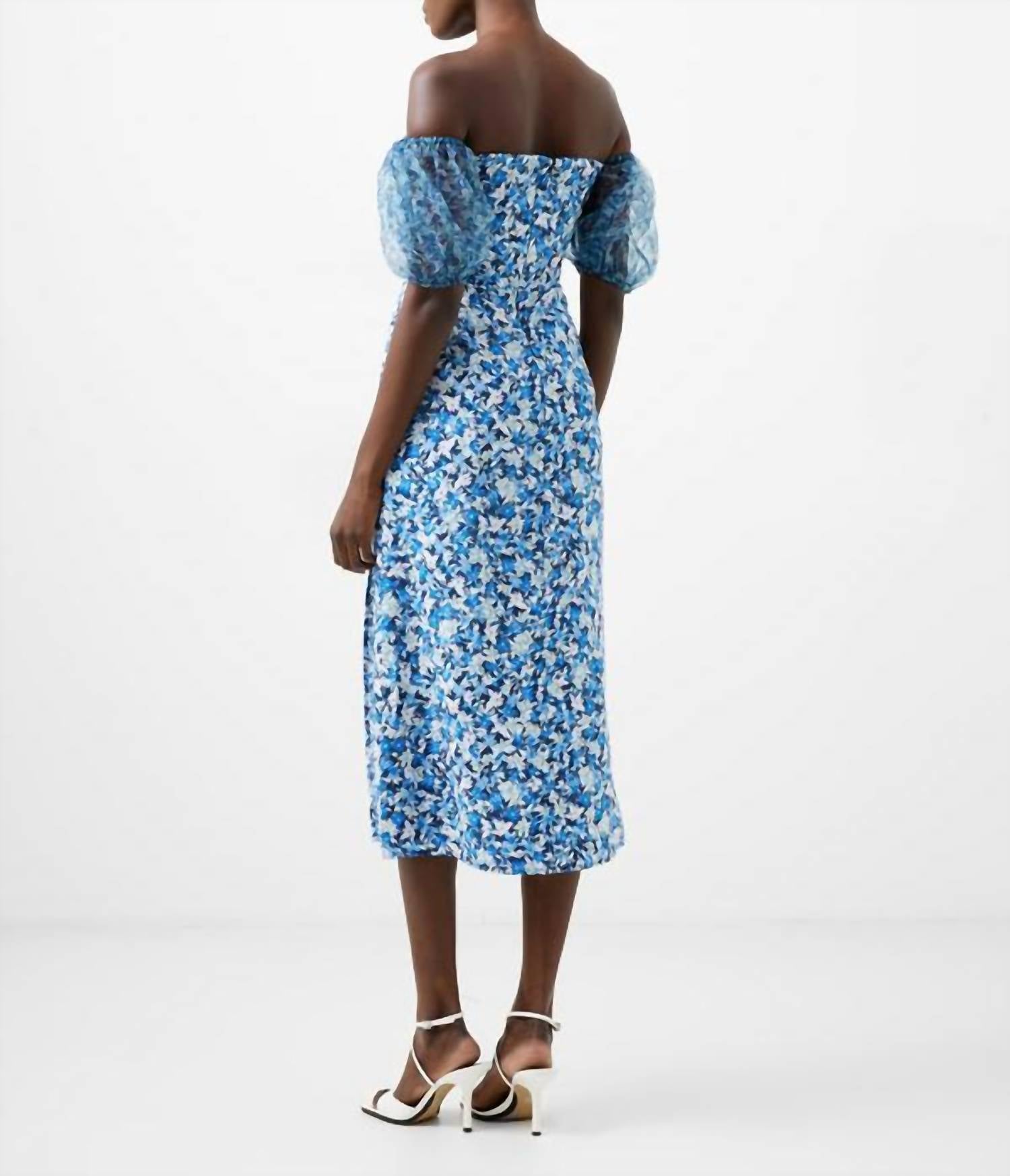 French Connection - Clara Textured Puff Sleeve Dress - blue - clothing - dresses