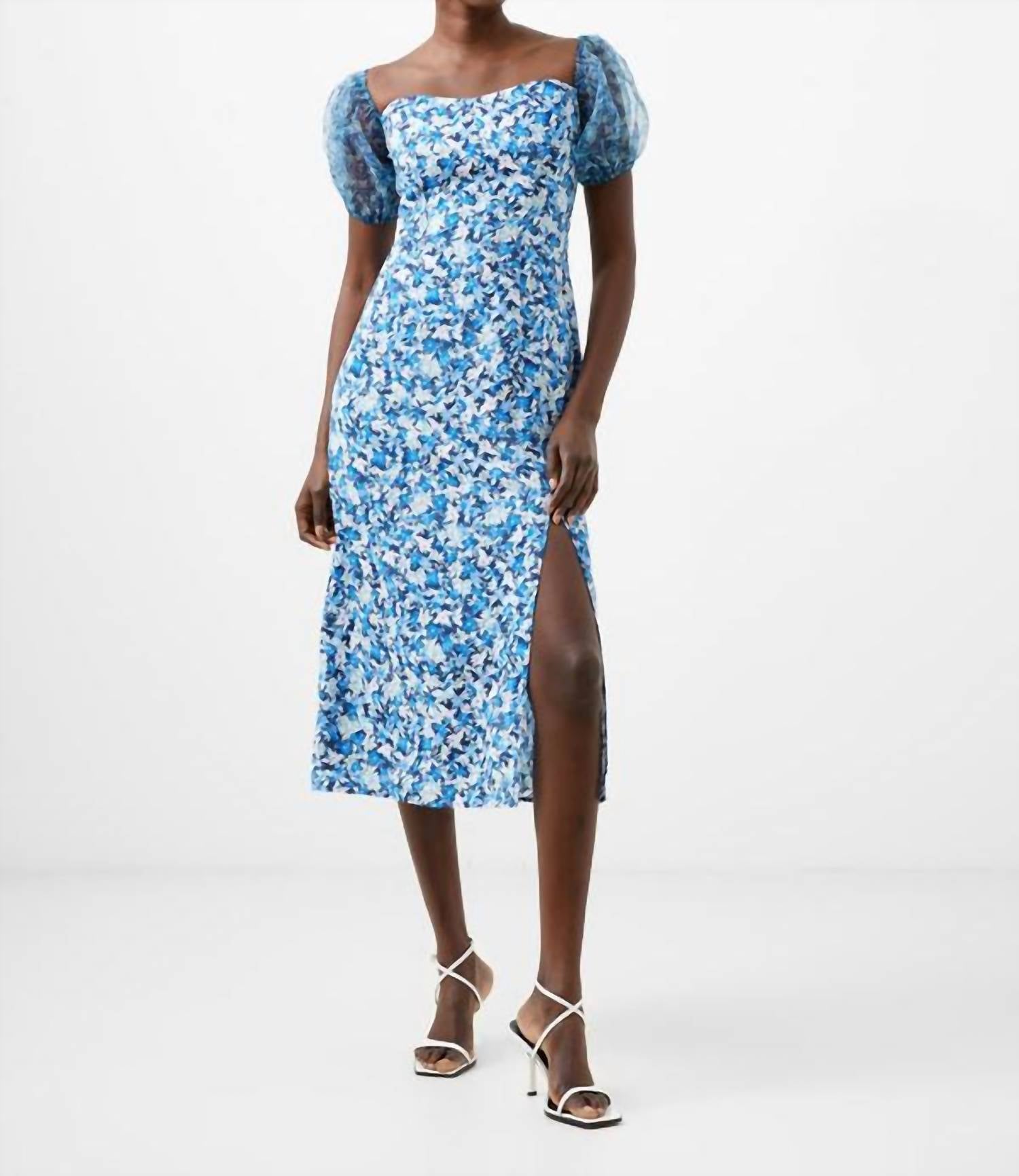 French Connection - Clara Textured Puff Sleeve Dress - blue - clothing - dresses