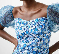French Connection - Clara Textured Puff Sleeve Dress - blue - clothing - dresses