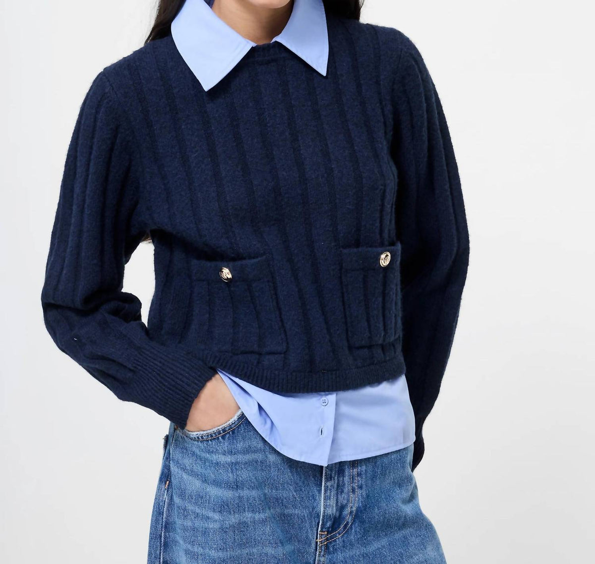 French Connection - Ellie Knit Collared Pullover Sweater