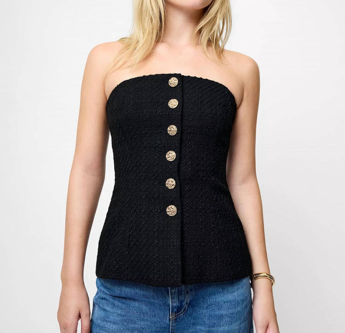 French Connection - Structured Tweed Strapless Top
