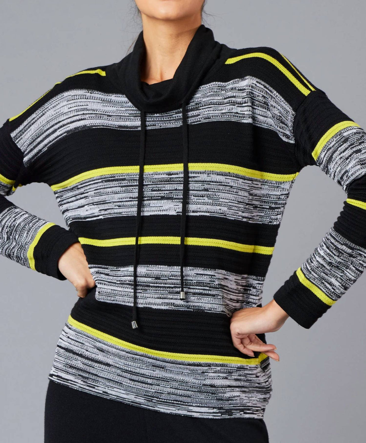French Kyss - Striped Drawstring Cowl Neck Sweater