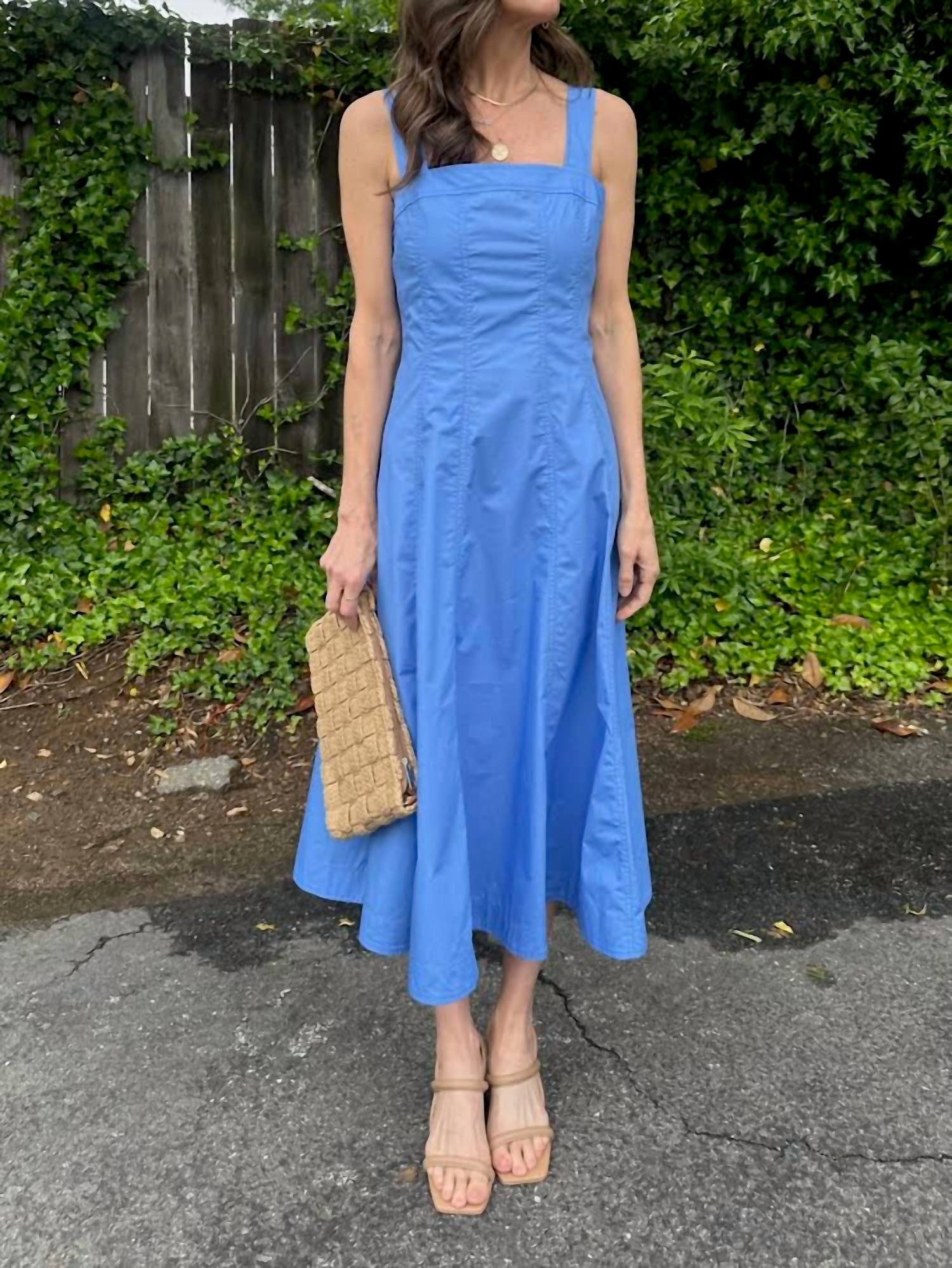 Frnch - Alfreda Midi Dress - blue - clothing - cotton