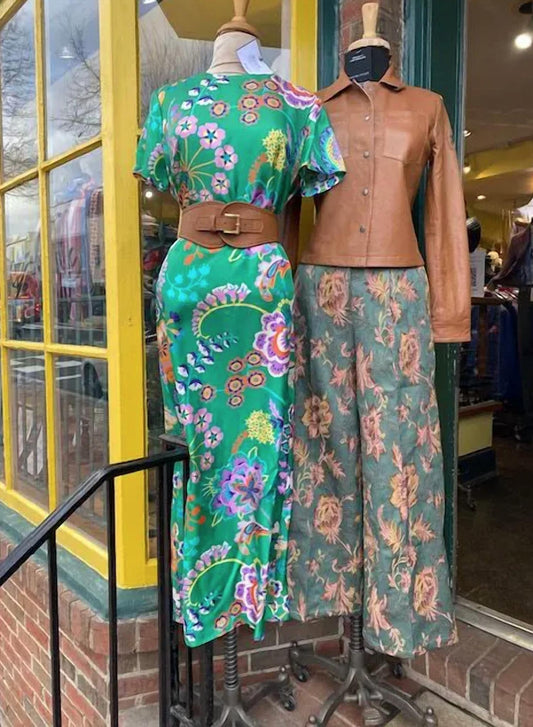 Frnch - Green Brocade Wide Leg Pant - clothing - green - pants