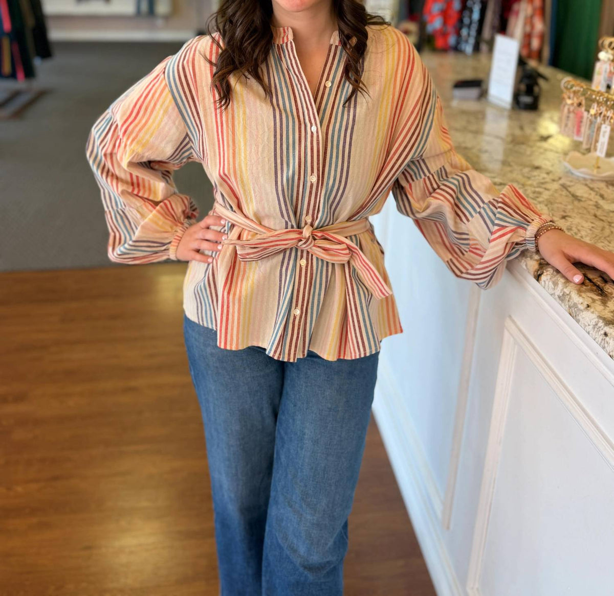 Frnch - Jocelyn Striped Belted Blouse
