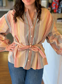 Frnch - Jocelyn Striped Belted Blouse