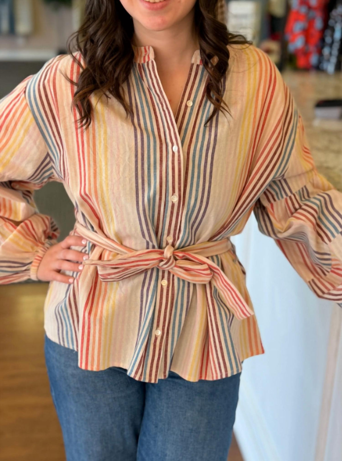 Frnch - Jocelyn Striped Belted Blouse