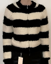 Frnch - Zipper Front Striped Sweater - black - clothing - crew