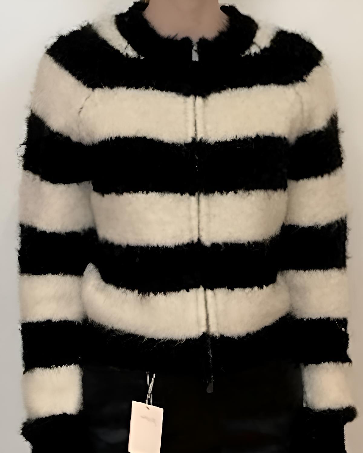 Frnch - Zipper Front Striped Sweater - black - clothing - crew