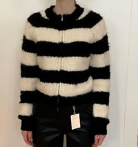 Frnch - Zipper Front Striped Sweater - black - clothing - crew