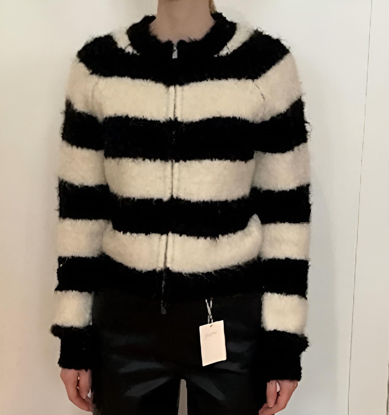Frnch - Zipper Front Striped Sweater - black - clothing - crew