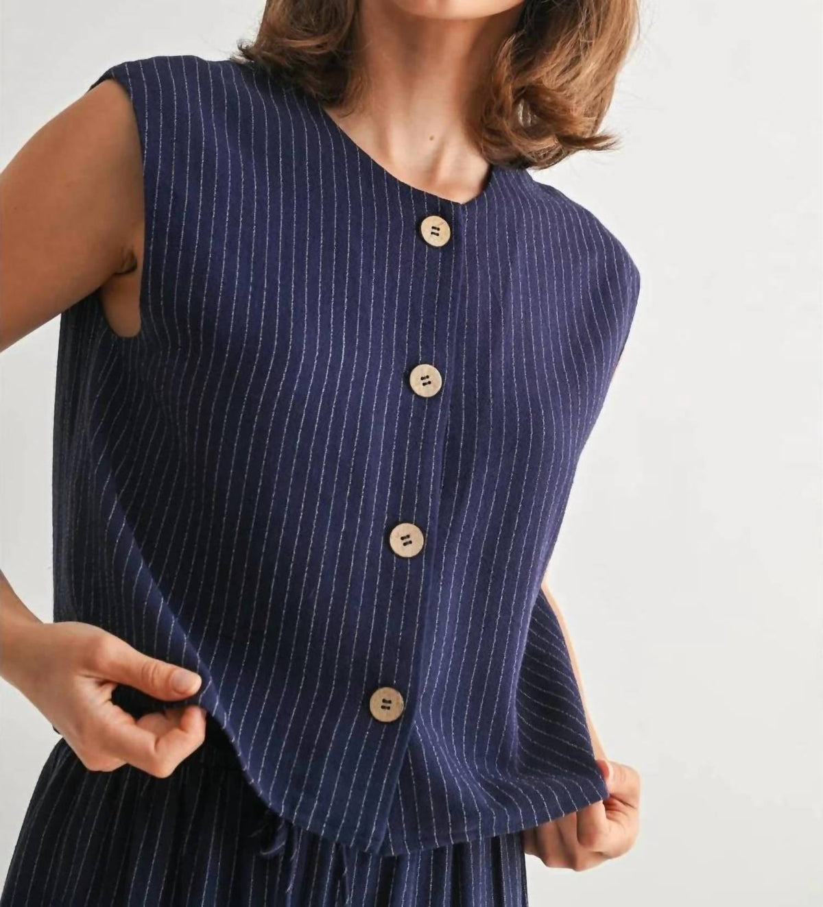 Fun 2 Fun - Ellison Striped Sleeveless Button Down Vest