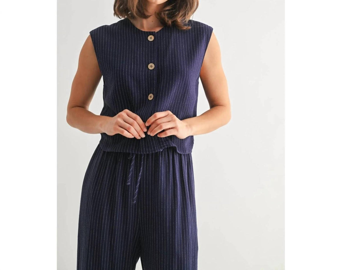 Fun 2 Fun - Ellison Striped Sleeveless Button Down Vest