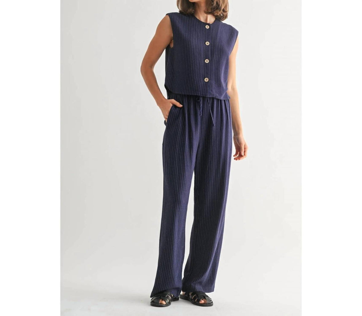 Fun 2 Fun - Ellison Striped Sleeveless Button Down Vest