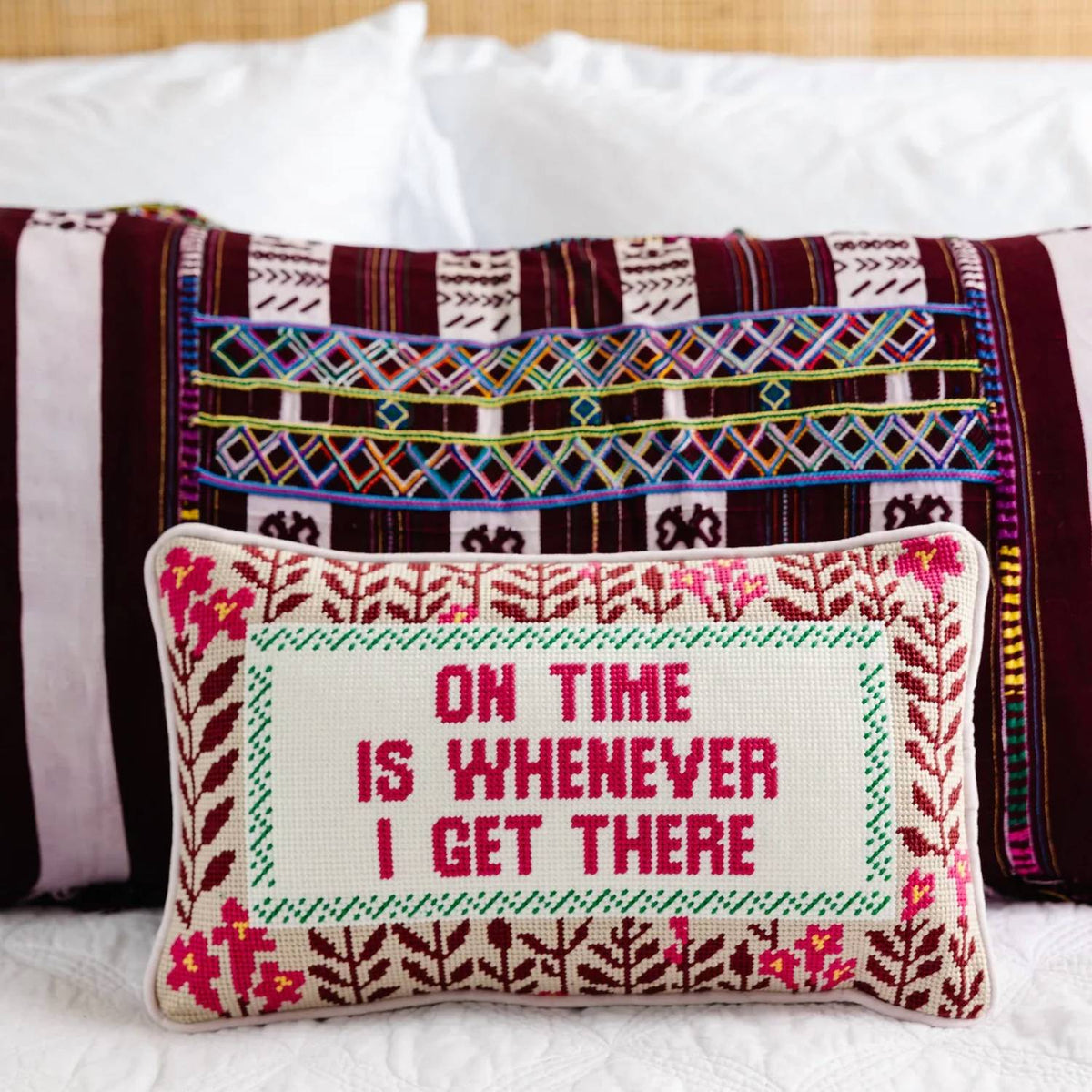 Furbish Studio - On Time Needlepoint Pillow