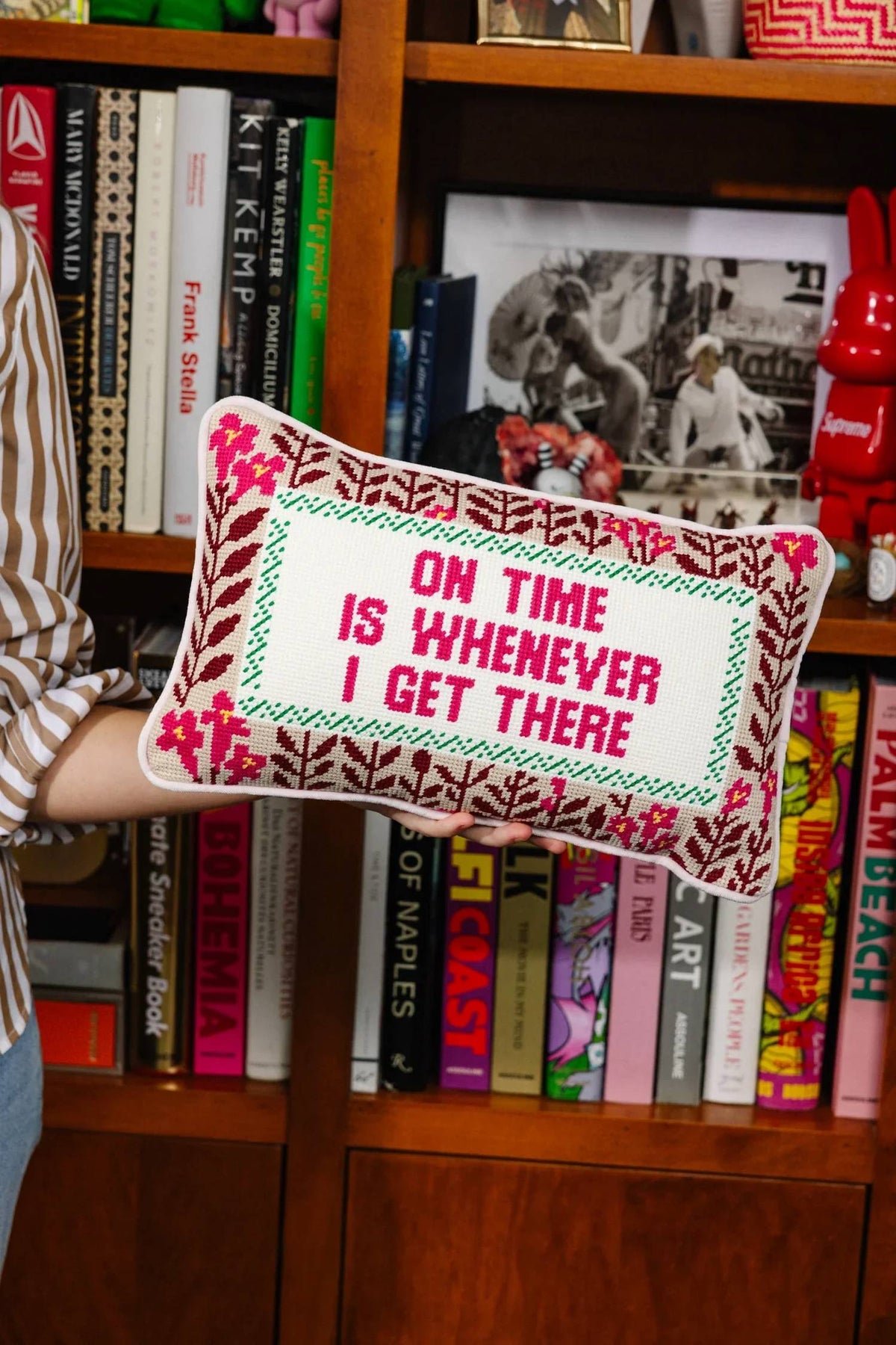 Furbish Studio - On Time Needlepoint Pillow