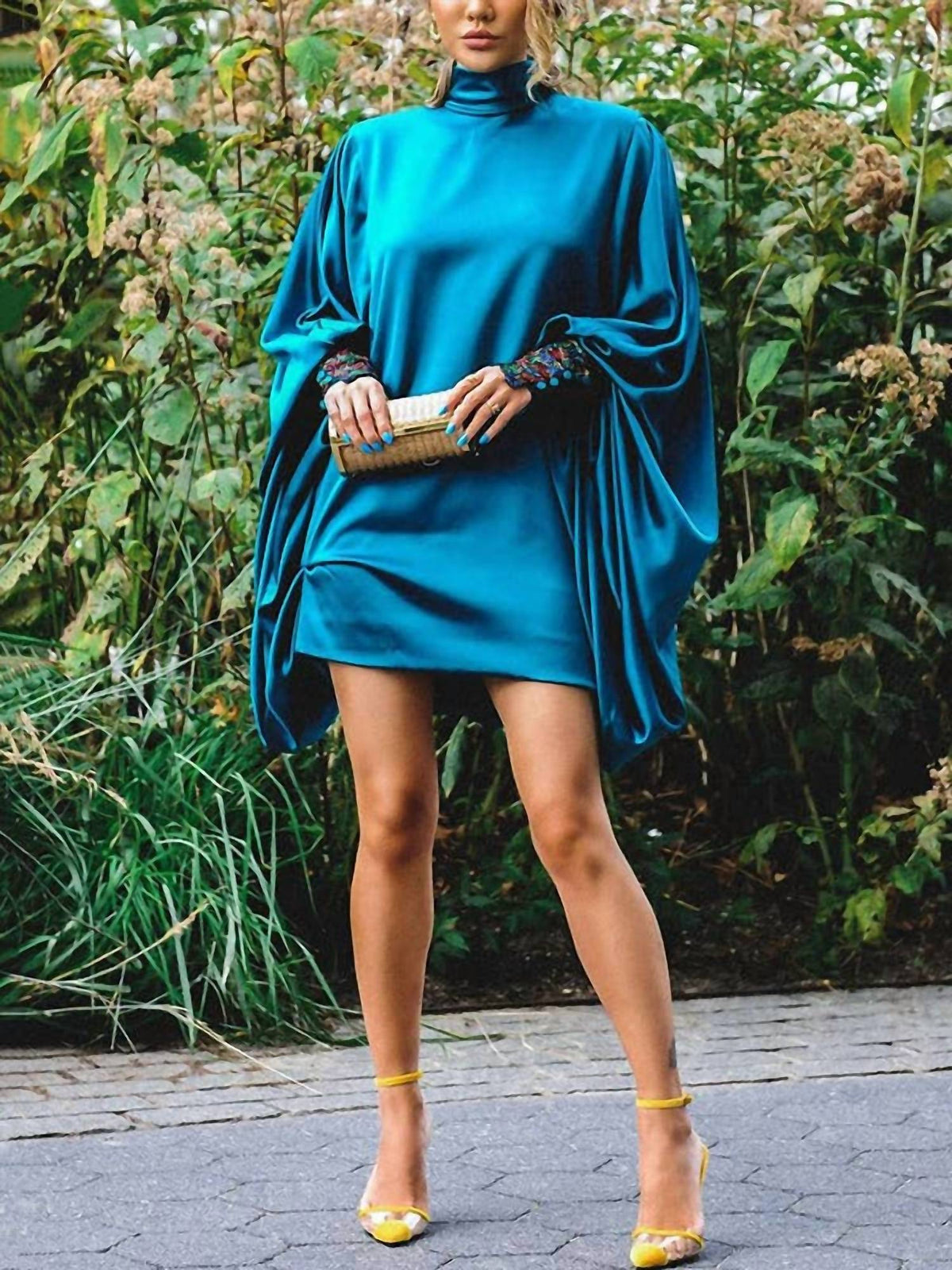 Furdecoration - Loose Batwing Button Mini Night Out Dress