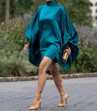Furdecoration - Loose Batwing Button Mini Night Out Dress