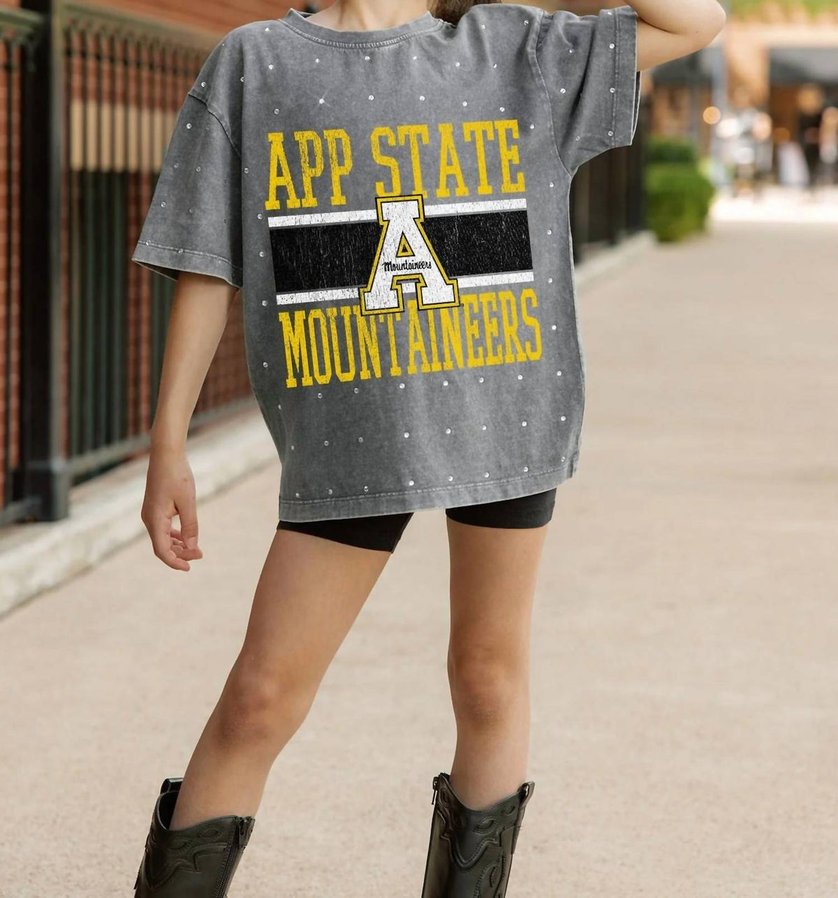 Gameday Couture - Appalachian State Mini Rhinestone Oversized Tee