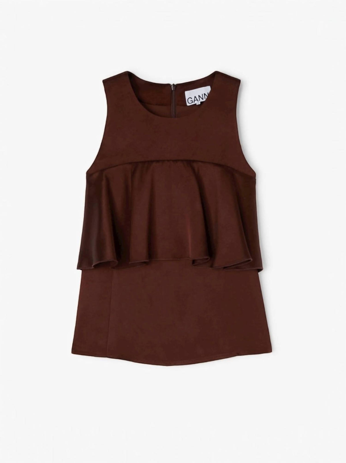 Ganni - Double Viscose Satin Ruffle Top