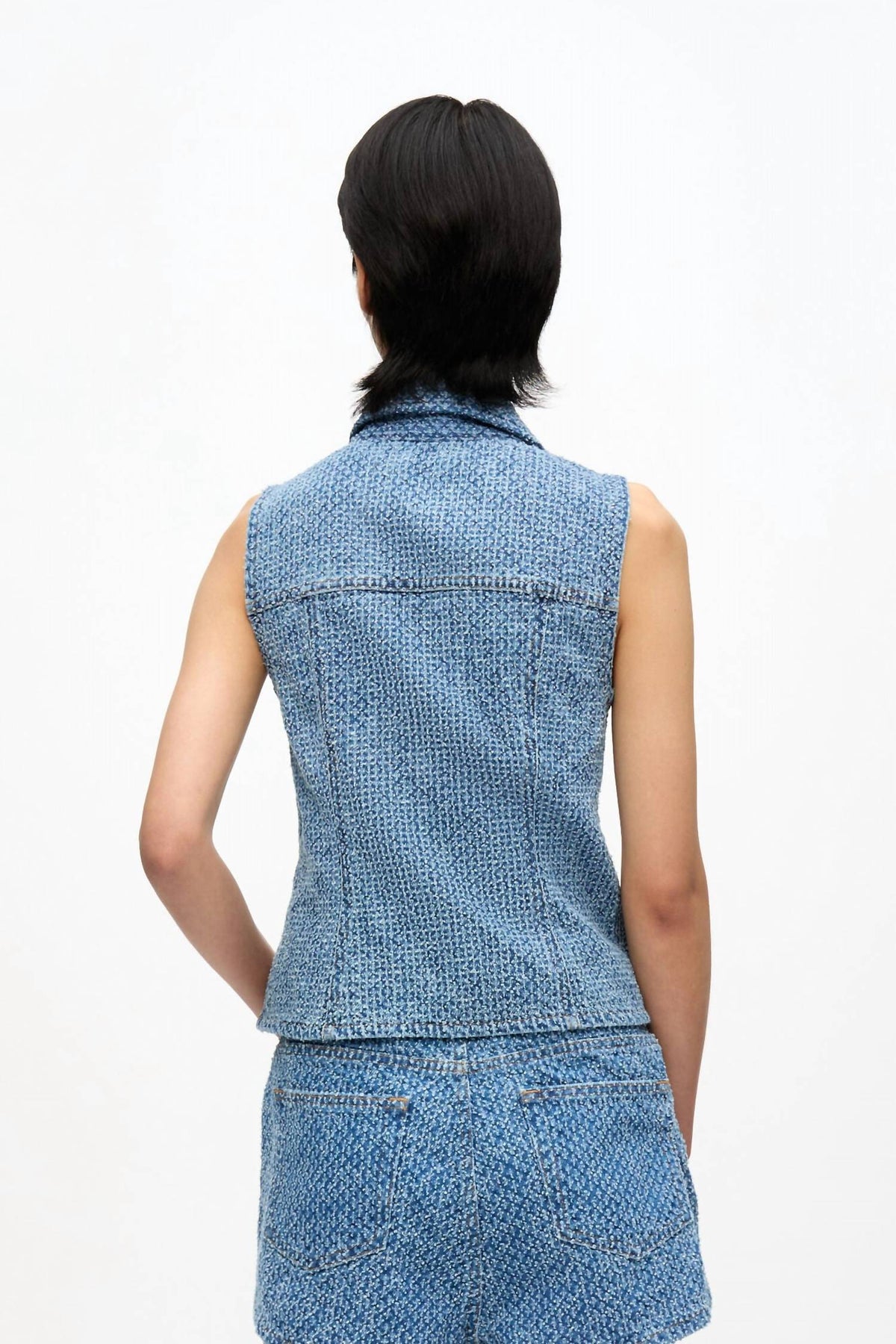 Ganni - Fluffy Denim Fitted Top