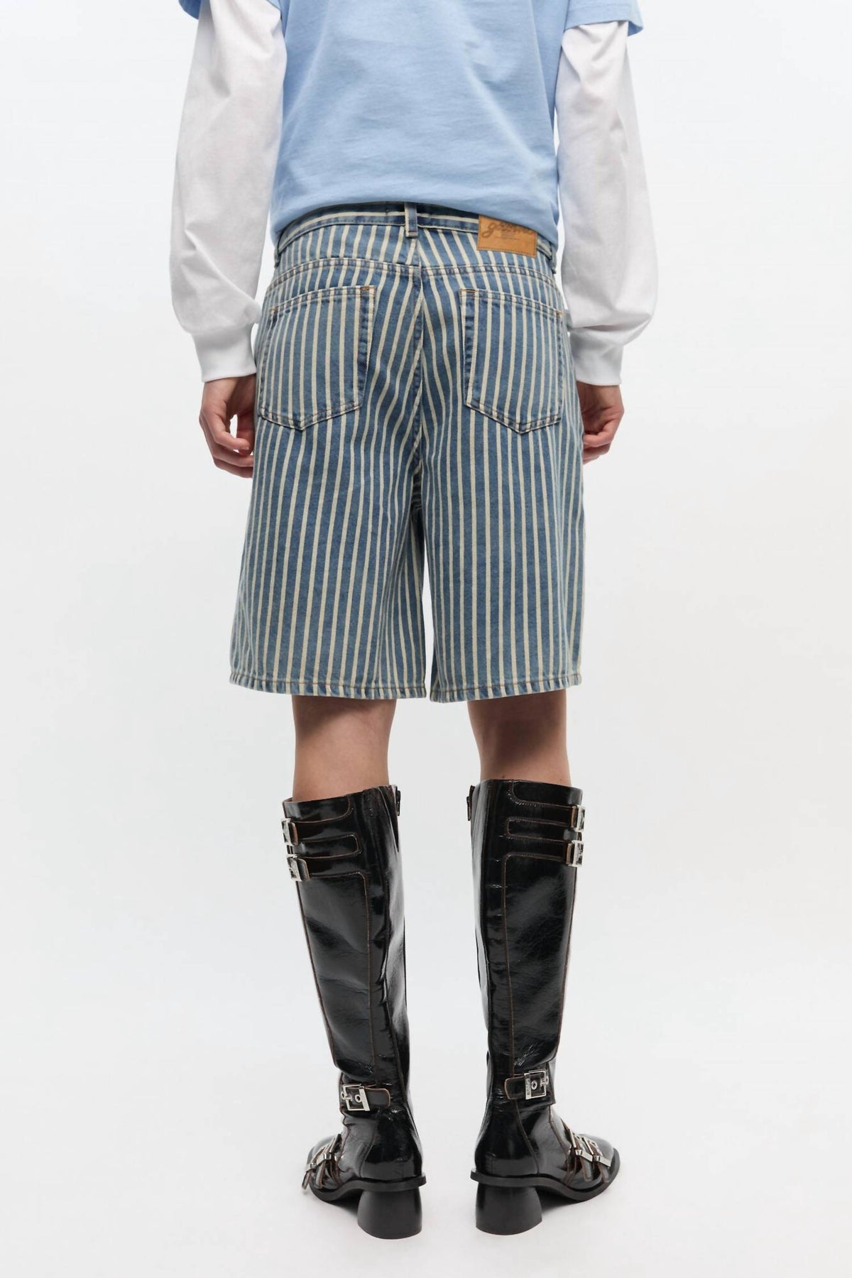 Ganni - Light Stripe Denim Shorts