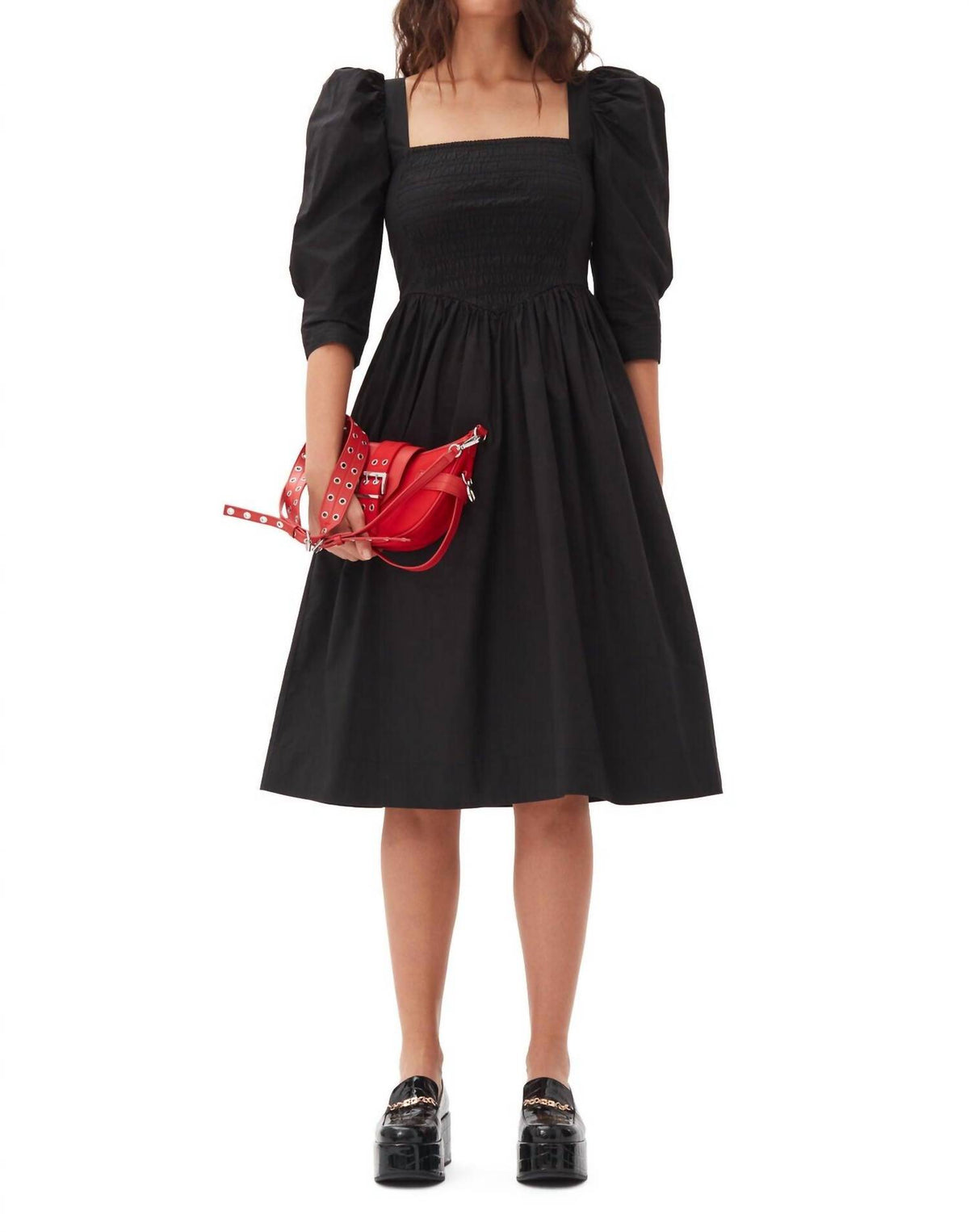 Ganni - Open Neck Smock Dress