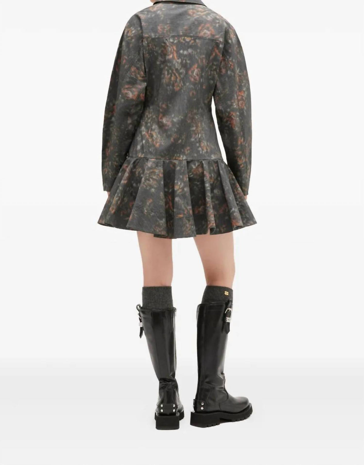 Ganni - Printed Stretch Cotton Buttoned Mini Dress