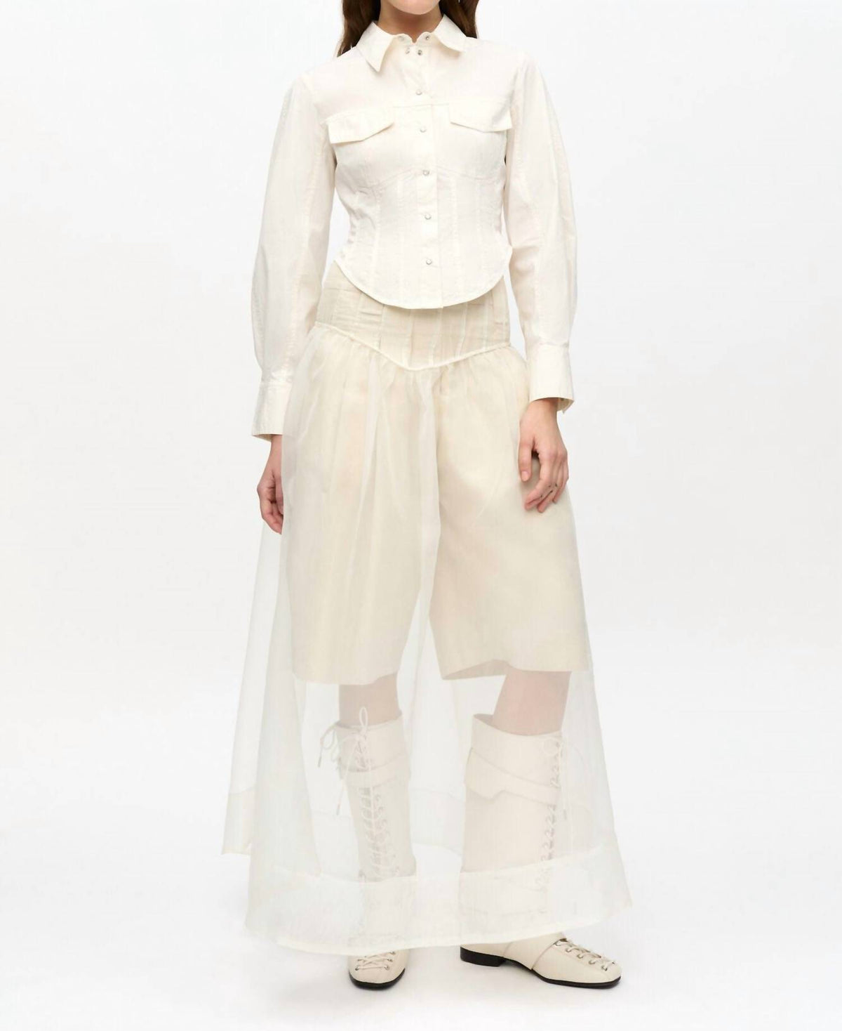 Ganni - Washed Stretch Cotton Corset Shirt