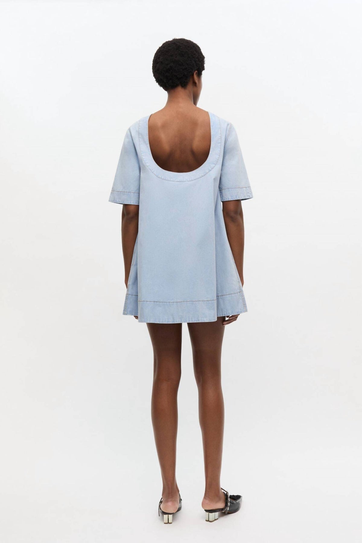 Ganni - Washed Stretch Cotton A-Line Mini Dress