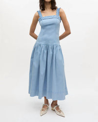 Ganni - Washed Stretch Cotton Strap Corset Long Dress
