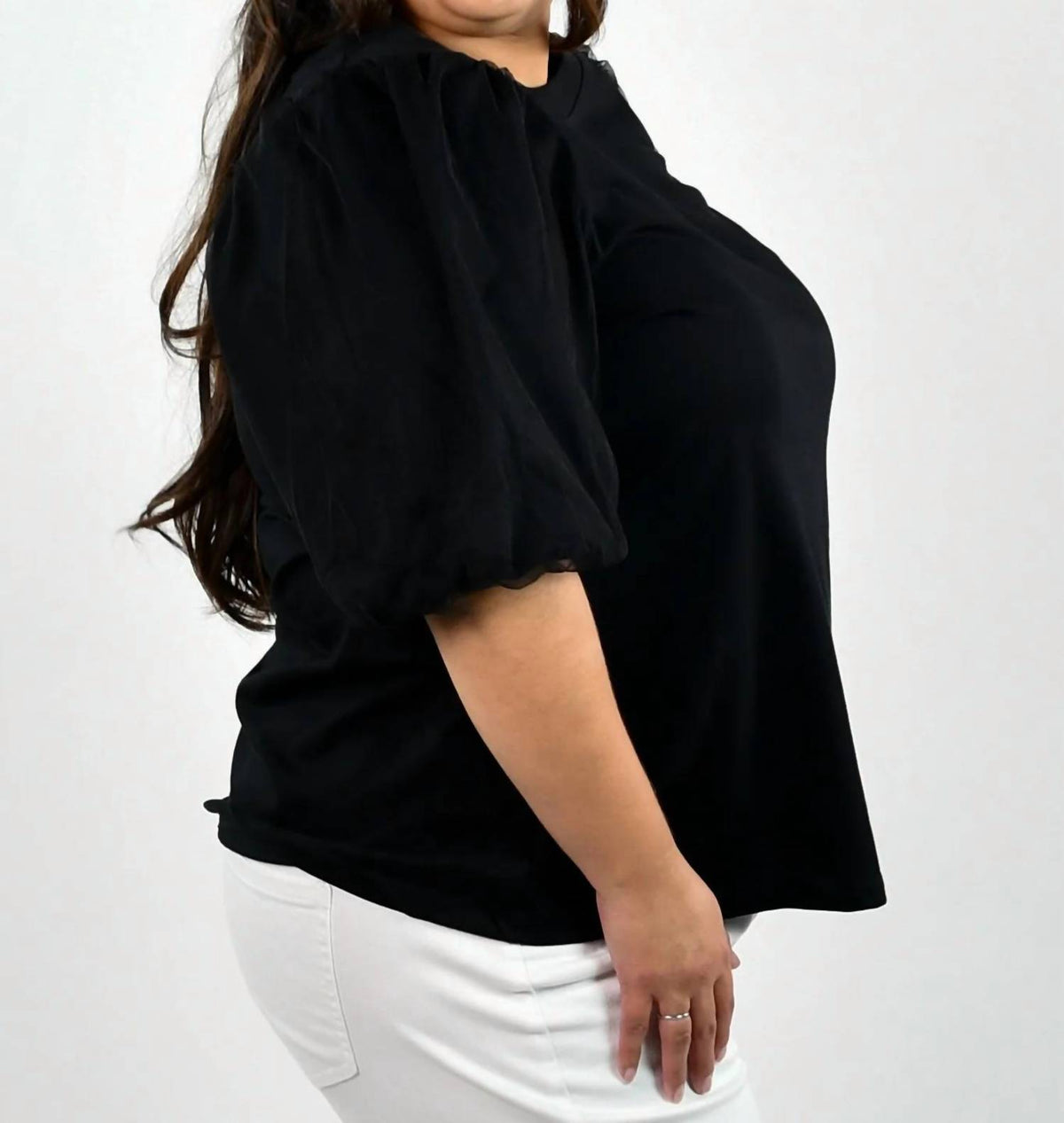 Geegee - Shirt With Sheer Sleeve - Plus