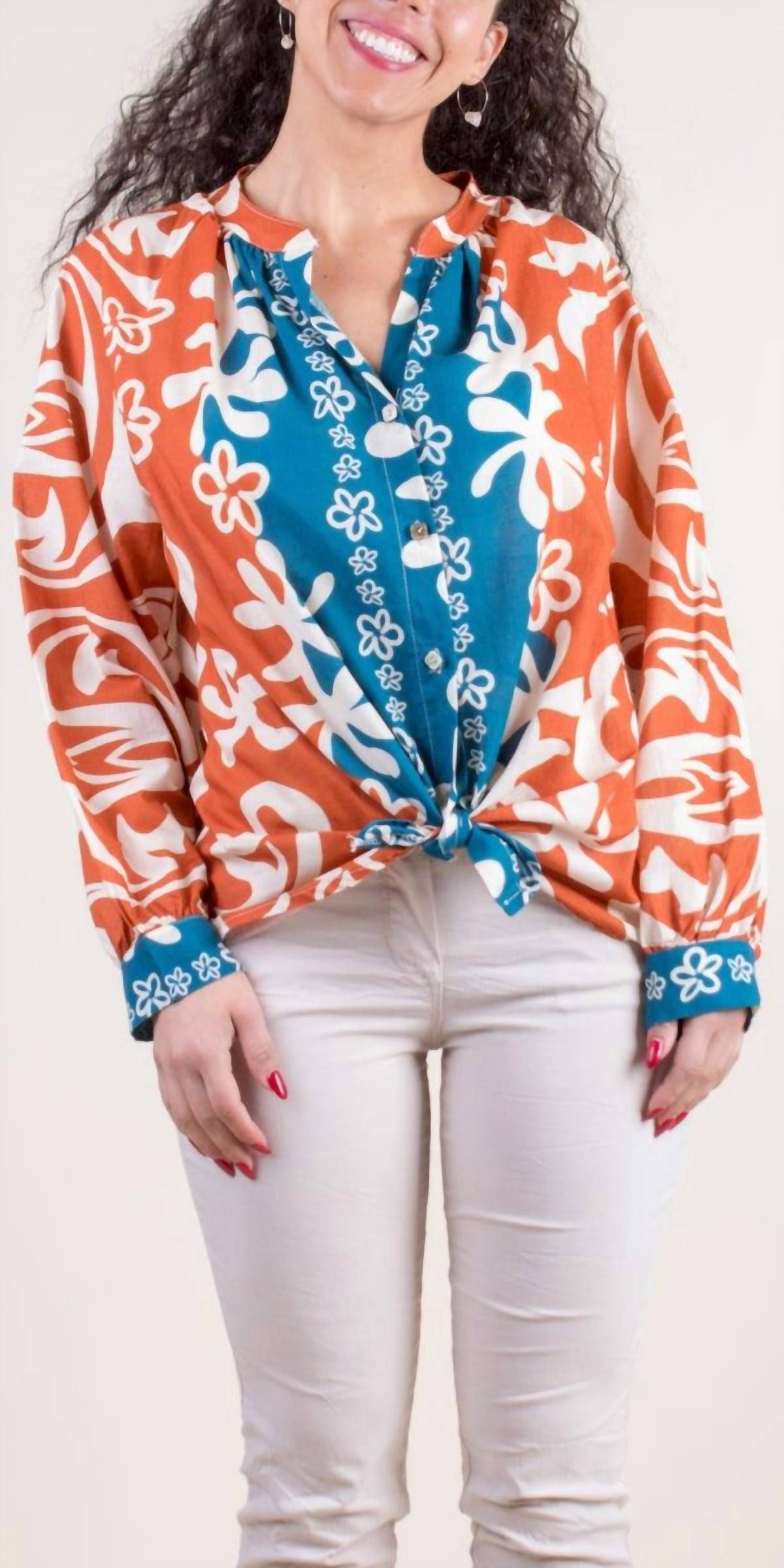 Gigi Moda - Two-Tone Aloha Print Shirt
