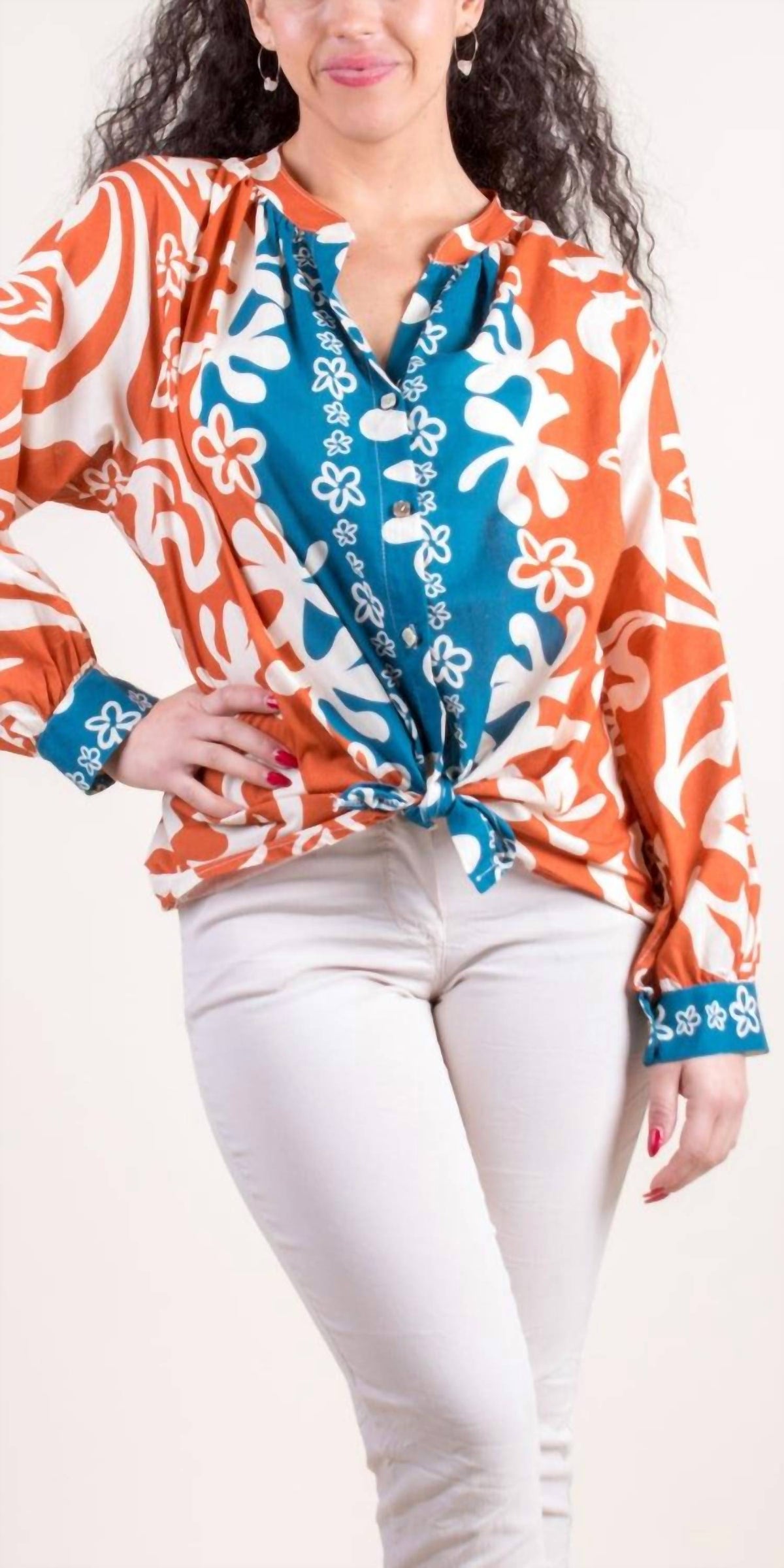 Gigi Moda - Two-Tone Aloha Print Shirt