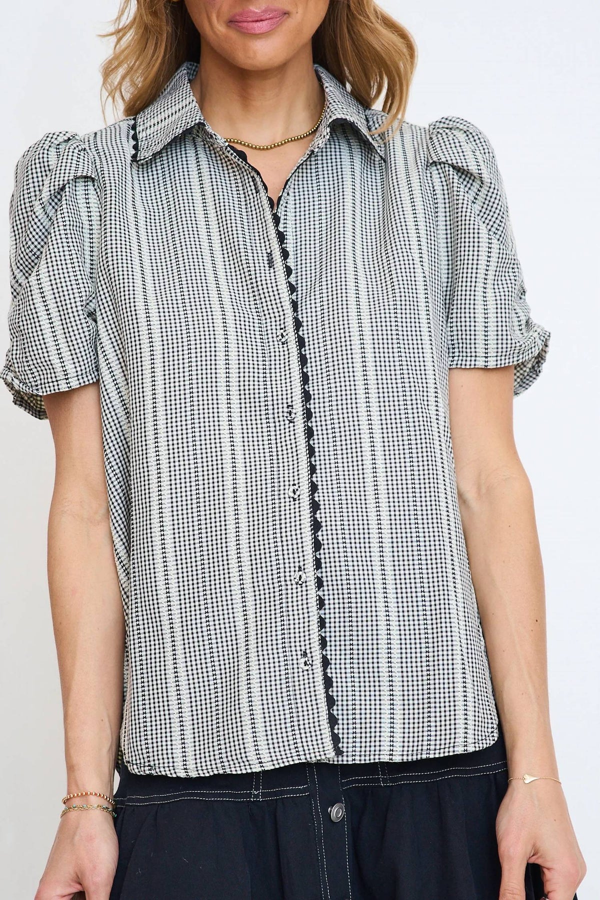 Gigio - Embroidered Gingham Button Down Shirt